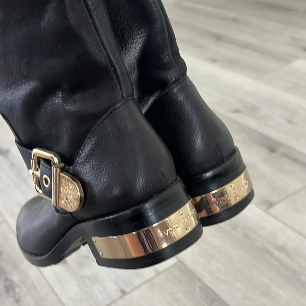 Vince Camuto Black Combat Boots with Gold Hardware - Picture 4 of 8
